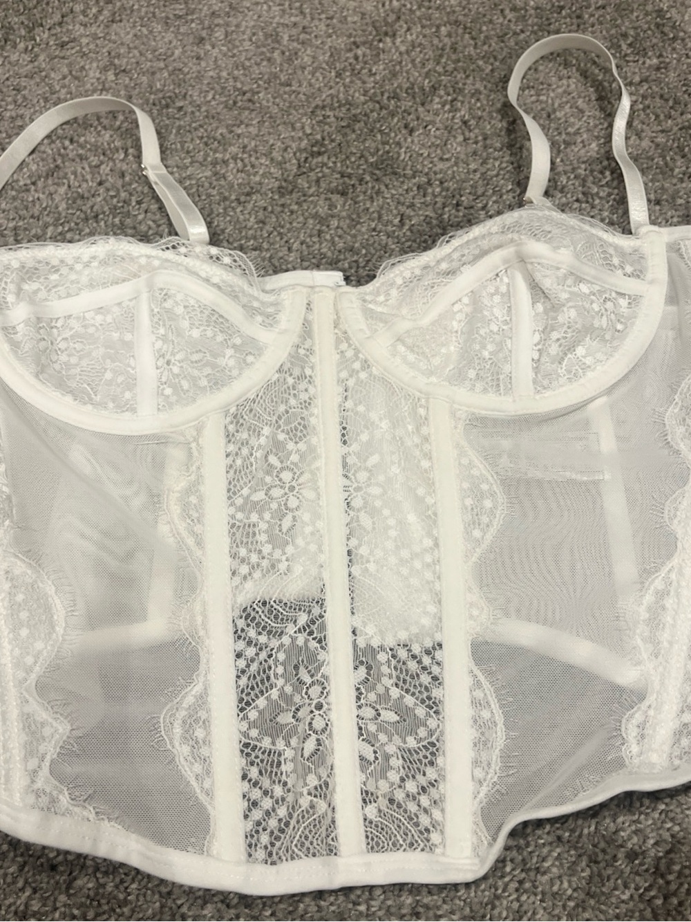 Sheer White Lace Longline Bustier Chemise Top